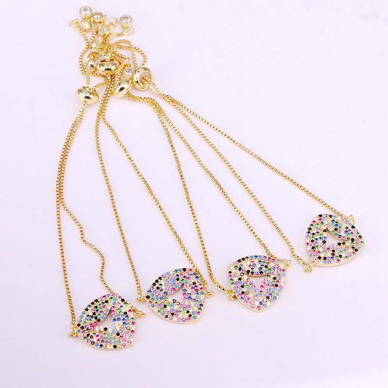 

Link Bracelets 6PCS Rainbow Brilliant CZ Micro Pave Fashion Charm Colorful Zirconia Chain Crystal