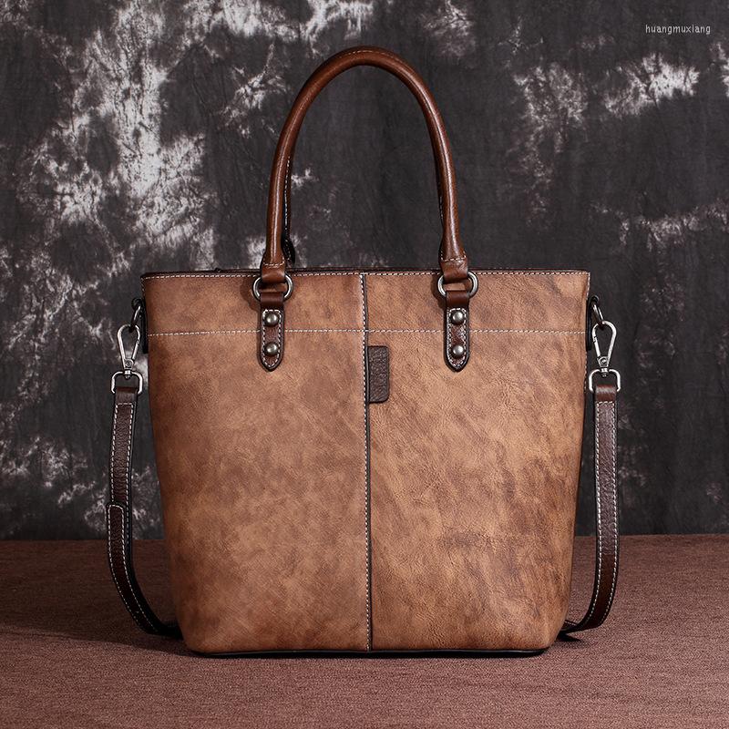 

Evening Bags Large Capacity Cowhide Bucket Bag Restoring Ancient Ways Is Women's Handbags Summer Brand High Quality Luxury Shoulder