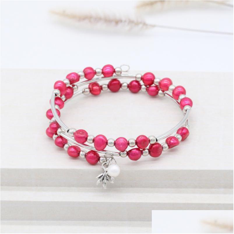 

Beaded Freshwater Ctured Pearl Bracelet Layer Wrap Colored Love Wish 67Mm Bead Bangle Jewelry For Women Drop Delivery Bracelets Dhxwy