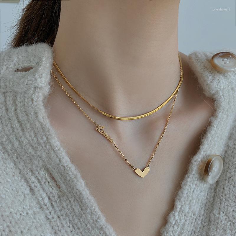 

Chains Love Double Layer Bathable Titanium Steel Necklace 2023 Design Sense Simple Versatile Clavicle Chain For Women