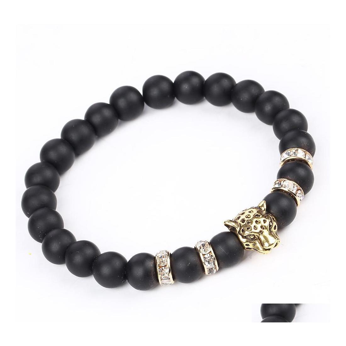 

Charm Bracelets Charms For Men Women Gold Head Bracelet Black Lava Natural Stone Beaded Drop Delivery Jewelry Dho4D