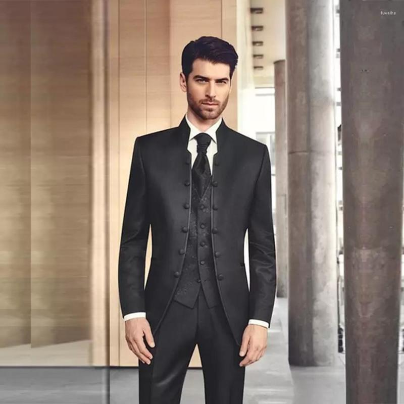 

Men's Suits Tailored Made Men Slim Fit Black Standard Collar Single Breasted Coat Pant Design Latest Groomsman Wedding Tuxedo 2023