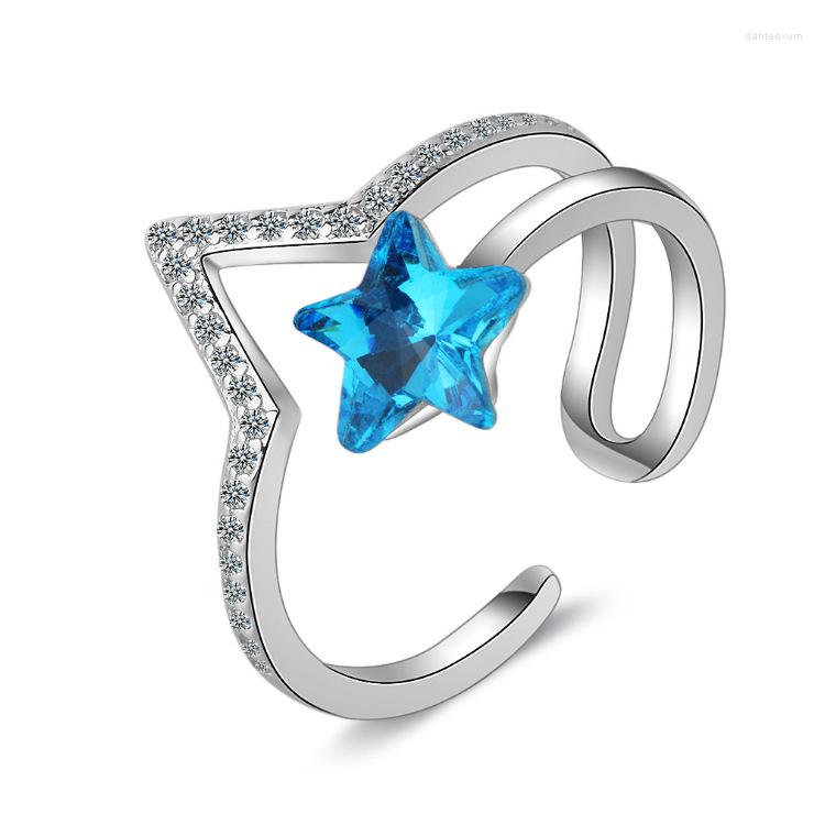 

Wedding Rings Hainon Fashion Sky Blue Cubic Zirconia Jewelry Silver Color Star Ring Lovely Simple OPen Size For Women Elegant Gift