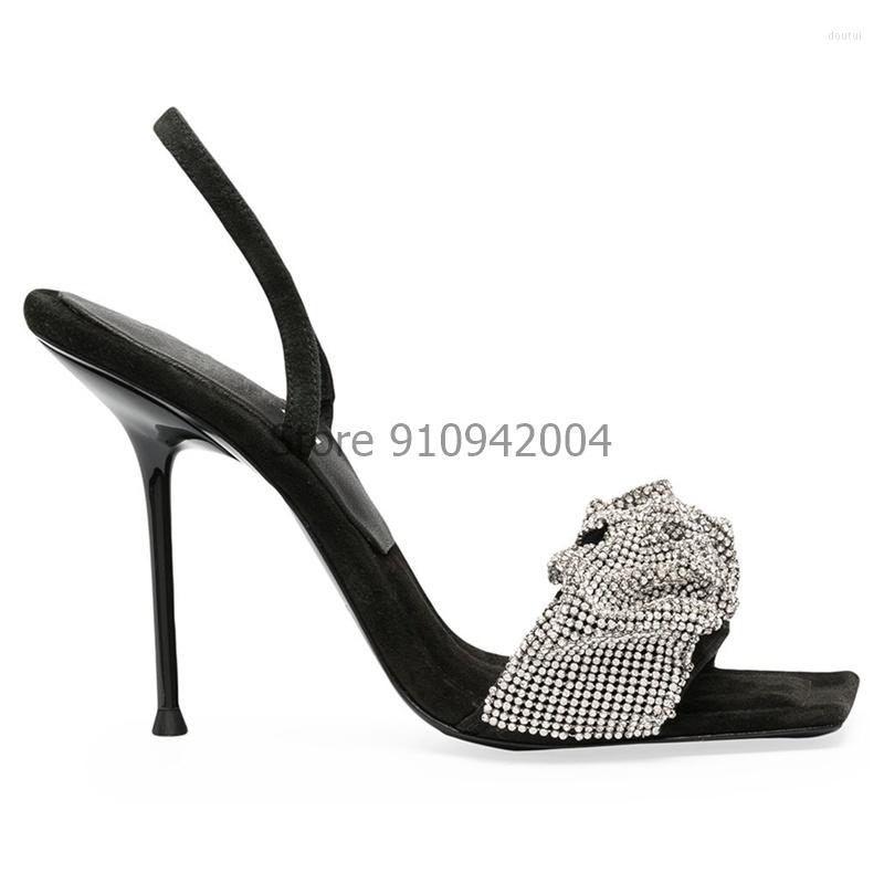

Sandals Summer Fashion Thin Heels Shoes Women Sandalia Rhinestones Sexy Party Lady Slingback Black, Style 1