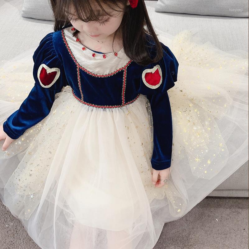 

Girl Dresses Girls Dress Gold Velvet Love Princess For Year 2023 Autumn Children'S Costumes Winter Long-Sleeve Christmas, Mx002 blue