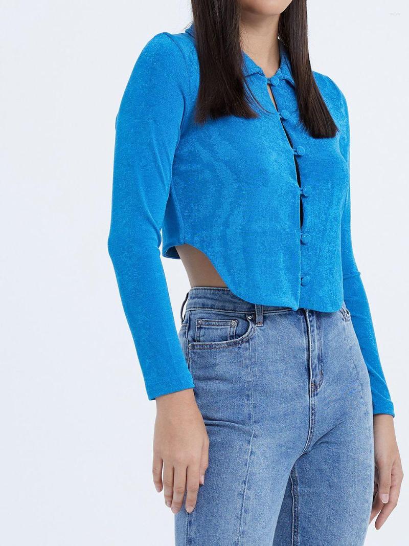 

Women's Blouses Urban Revivo Women Standard Sleeve Shirt Collar Loose, Blue