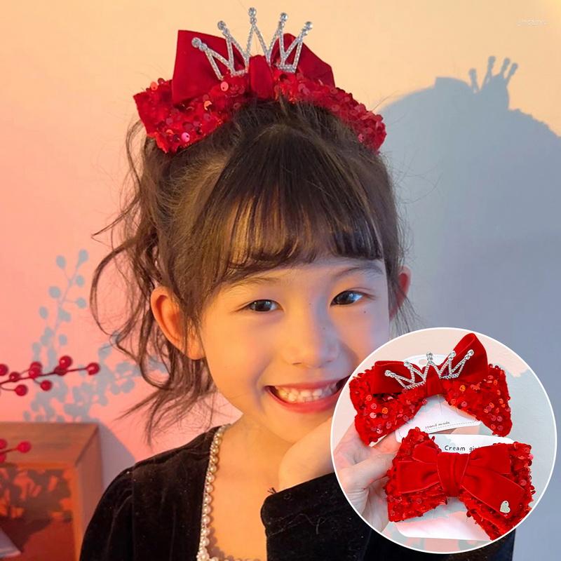 

Hair Accessories Year'S Children'S Headwear Red Retro Clip For Girls Sweet Versatile Festive Crown Hairpin Kid Cute
