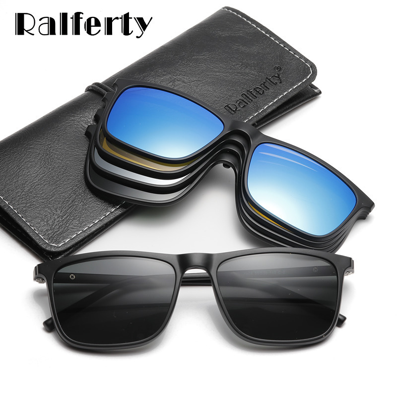 

Sunglasses Ralferty Magnetic Men 5 In 1 Polarized Clip On Sunglass Women Square Sunglases UltraLight Night Vision Glasses A8804 230202