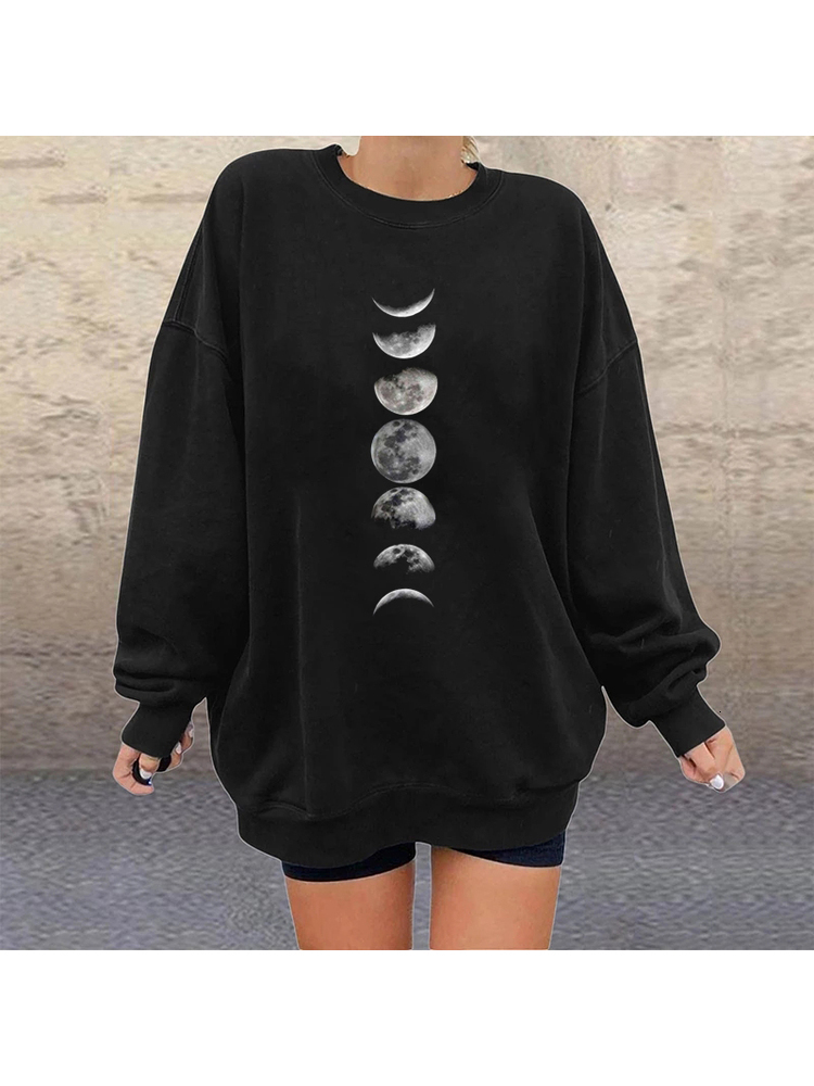 

Women' Hoodies Sweatshirts Funny Moon Print Sweatshirt Oversize Women Casual Loose Fashion Pullover Streetwear Tops 230202, J874-uswbk-