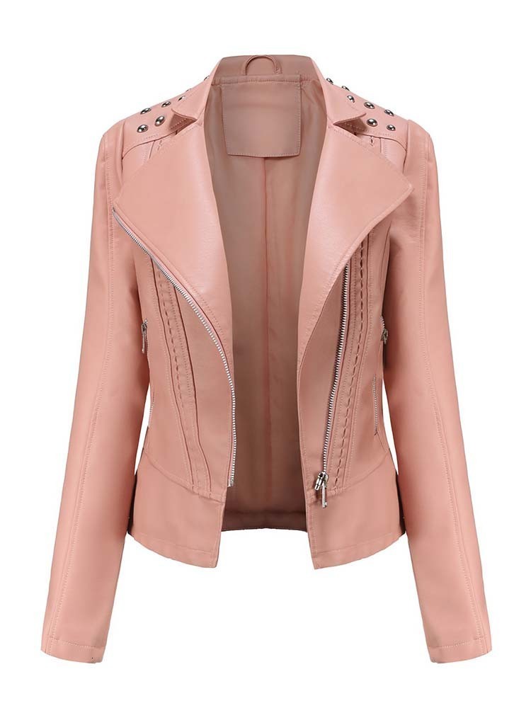 

Women's Leather Faux Pu Jacket Women Autumn Winter Long Sleeve Slim Fashion Motorcycle Black Coats Outerwear 230202, Pink
