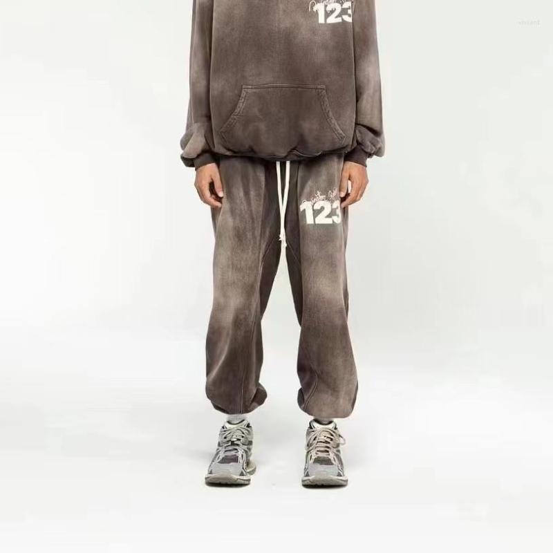 

Men's Pants Tie Dye Digital Number Letter Print Joggers Men's Sweatpants Retro High Street Straight Terry Baggy Casual Trousers, Purple