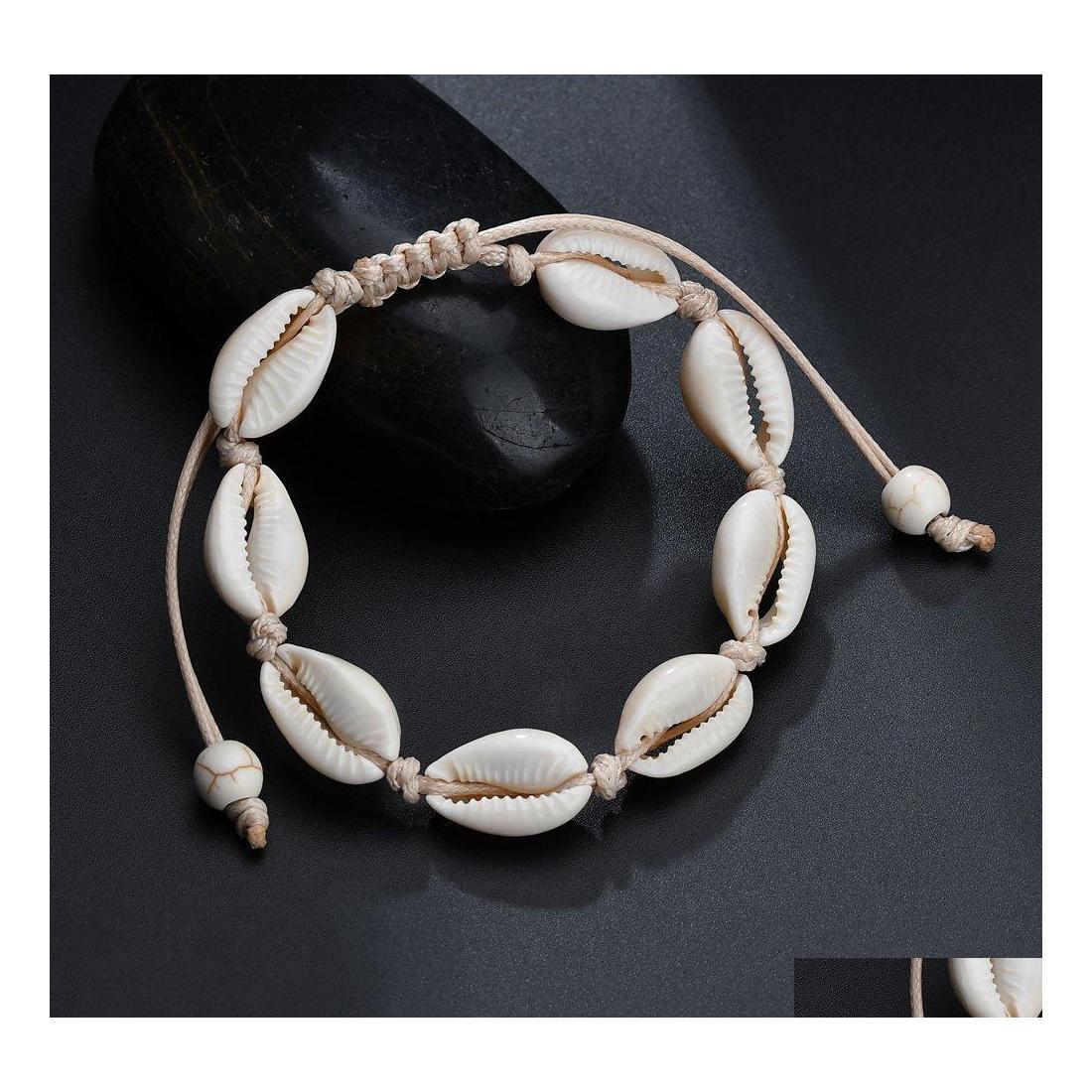 

Anklets Fashion Jewelry Shell Charms Anklet Adjustable Rope Handmade Seashell Beaded Drop Delivery Dh5Iz