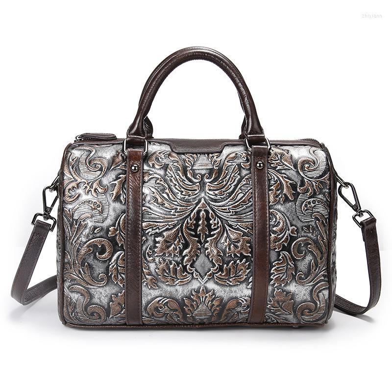 

Evening Bags Fashion Women Messenger Shoulder Handle Genuine Leather Printing Real Ladies Tote Bag Girl Female Crossbody, Silver