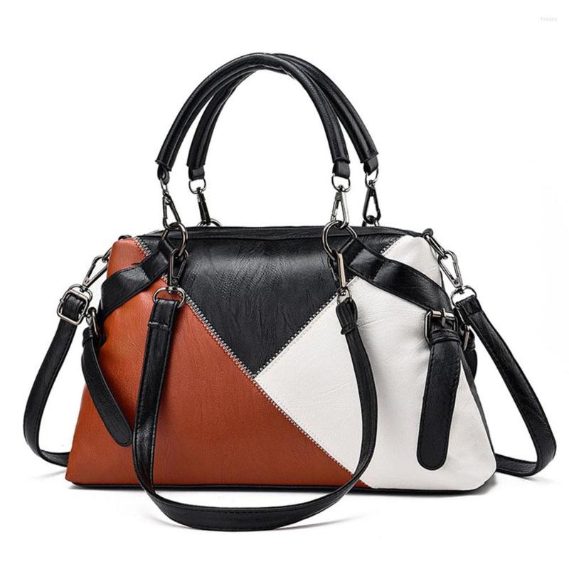 

Evening Bags Fashion Geometric Patchwork Handbag Soft PU Leather Women Tote Designer 2023 Ladies Crossbody Messenger Bag High Quality, Blue