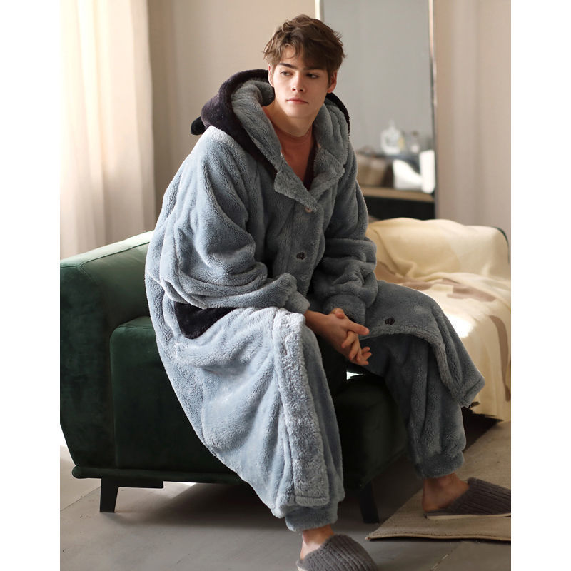 

Men's Sleepwear Coral Fleece Nightgown Winter Plus Size Suit Thicken Warm Flannel Bathrobe Fashion Male Pajama Set Robes Sets 230202, Robe a