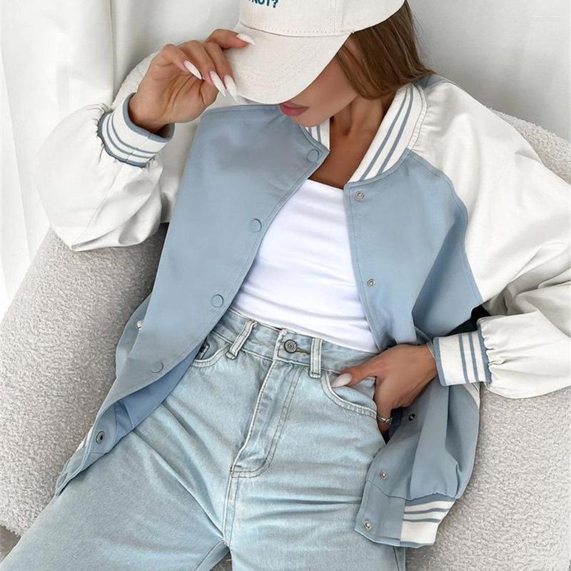 

Women' Jackets Baseball Jacket Women 2023 Patchwork Coats Woman American Retro Button Long Sleeve Autumn Winter Korean Style Female Outwear, Rose red