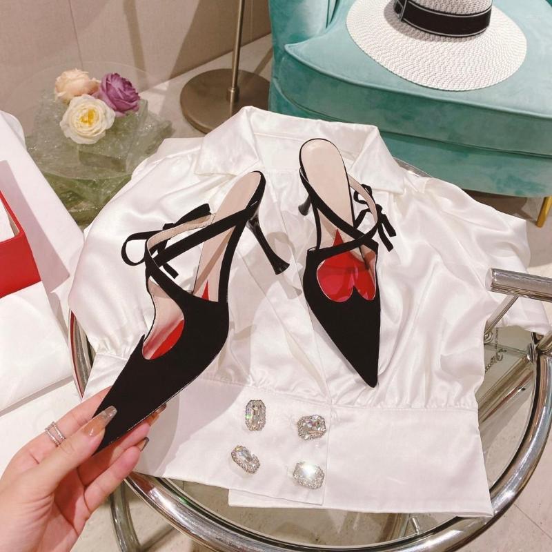 

Slippers Spring Summer Shoes Women Natural Kid Suede High Heels Mules Bow-knot Shallow Pumps Designer Zapatillas Mujer, As pic high 8.5cm