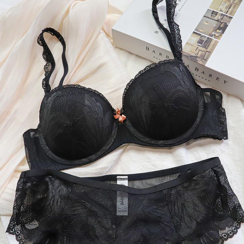 

Bras Sets Sexy Ropa Interior Mujer Shoulder Straps Lingerie Thin Upper And Lower Thickness Gather Bralette Lace Flower Girl Underwear Set, As photoes showes