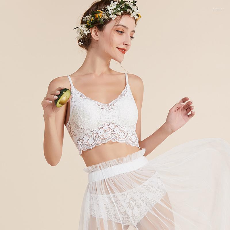 

Bras Sets Women's Under Set Mulberry Silk Lining French Wire Free 3/4 Cups Bra And Panty Lingerie Sexy Lace Strapless Briefs, White