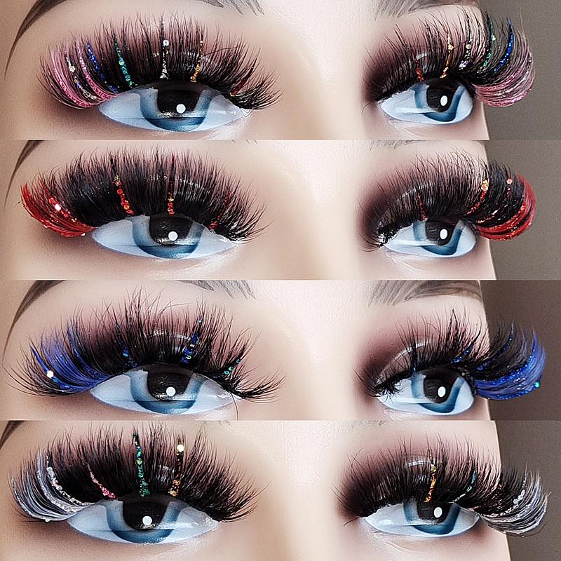 

False Eyelashes Glitter Ombre Colored Lashes Faux Mink Wholesale Dramatic Colorful Natural Extension Make Up Fake EyelashesFalse