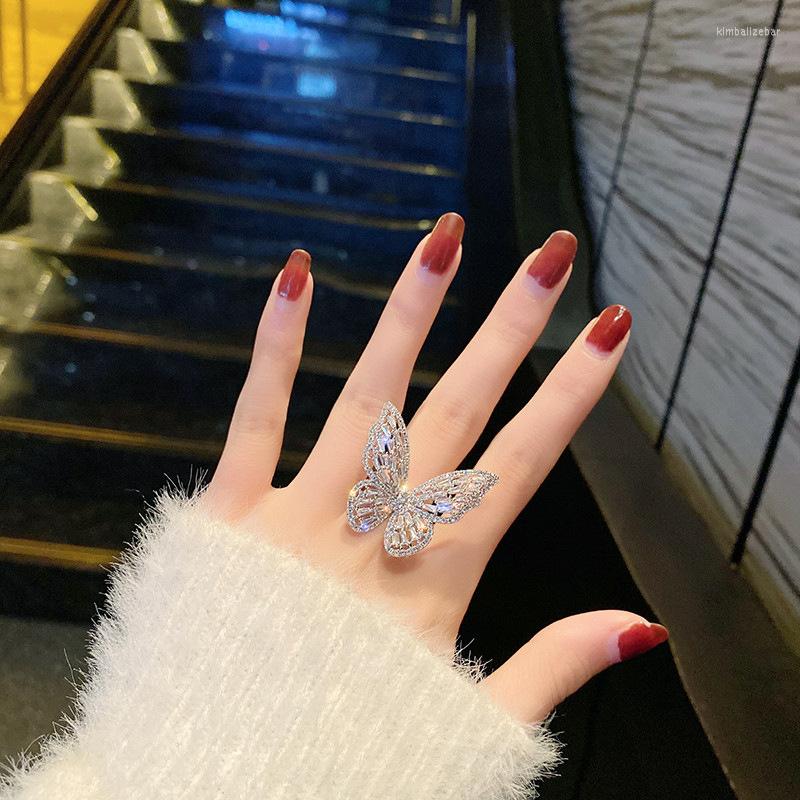 

Wedding Rings Luxury Fashion Engagement Big Butterfly Ring For Women Mosaic CZ Crystal Girls Adjustable Finger Korean Accessories