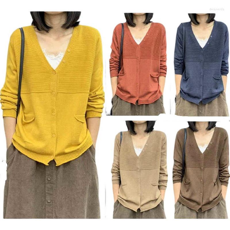 

Women's Knits Women Solid V-Neck Cashmere Thin Cardigan Sweater Single Breasted Loose Knitted Spring Autumn Fashion Tops, Black