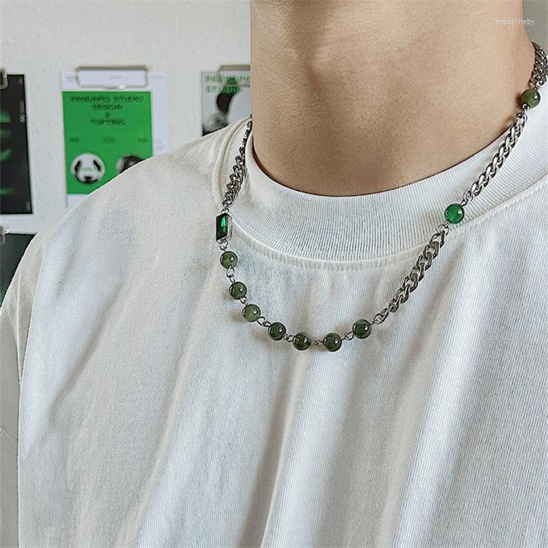 

Chains Green Beads Tide Brand Stitching Necklace Hip-Hop Cuban Chain Simple Titanium Steel Men's And Women's Fashion All-Match