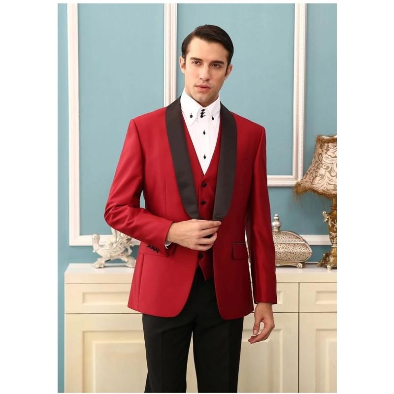 

Men's Suits & Blazers 2023 Formal Arrival High Quality Black Shawl Lapel Red Jacket With Pants Groom Wedding Slim Fit Business Defacto Homme, Gold
