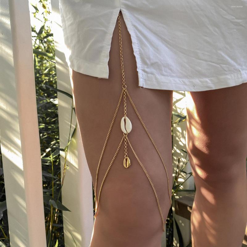 

Anklets Sexy Multi-layer Tassel Thigh Chain Body Beach Style Clip Shell Pendant Elastic Band Adjustable Leg