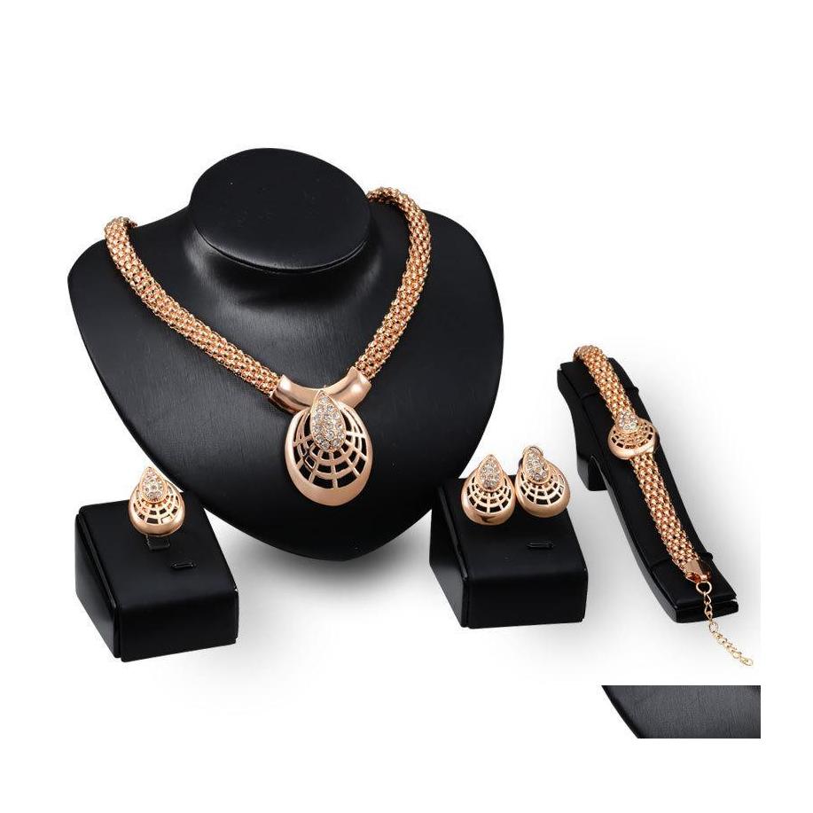 

Bracelet Earrings Necklace Bridesmaid Jewelry Set Wedding Gold Chains Bracelet Indian African Dubai 18K Party Sets Drop Delivery Dh4Xa, Golden