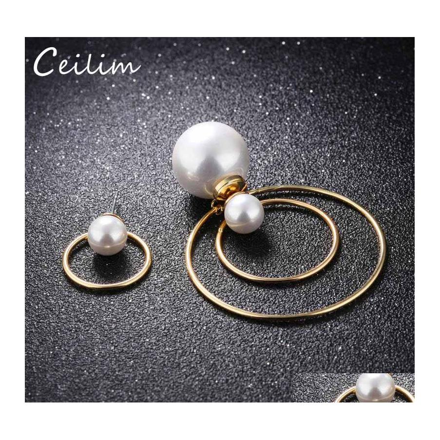 

Hoop Huggie Minimalist Pearl Big Circle Ear Ring For Women Copper Asymmetry Earring Female Dainty Earrings Bijoux Brincos Jewelry Otuxa