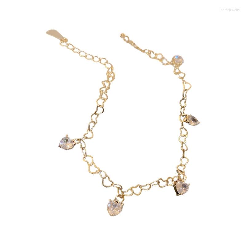 

Anklets Ankle Bracelet Crystals Zirconia Foot Chain Heart Pendant Bracelets Jewelry Gift For Daughter Wife Adjustable