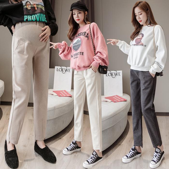 

Maternity Bottoms 2023 Nwe Pants Elastic Waist Belly Trousers For Pregnant Women Pregnancy Black Gray Clothes With Pocket, Beige