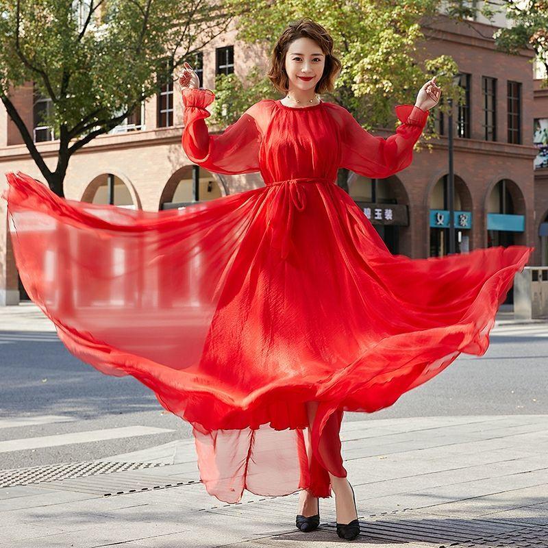 

Casual Dresses 2023 Summer And Spring Selling Sexy Lace-up Long Butterfly Sleeve Women Mesh Female Solid Color Dress Pullover T263, White