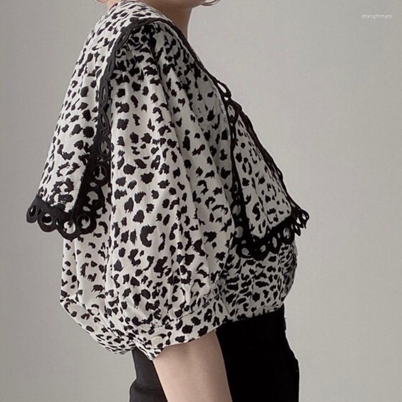 

Women's Blouses & Shirts Alien Kitty 2023 Summer Casual Elegance Sailor Collar Tops Loose Femme Chic All Match Lady Fashion Women Floral Str, Black