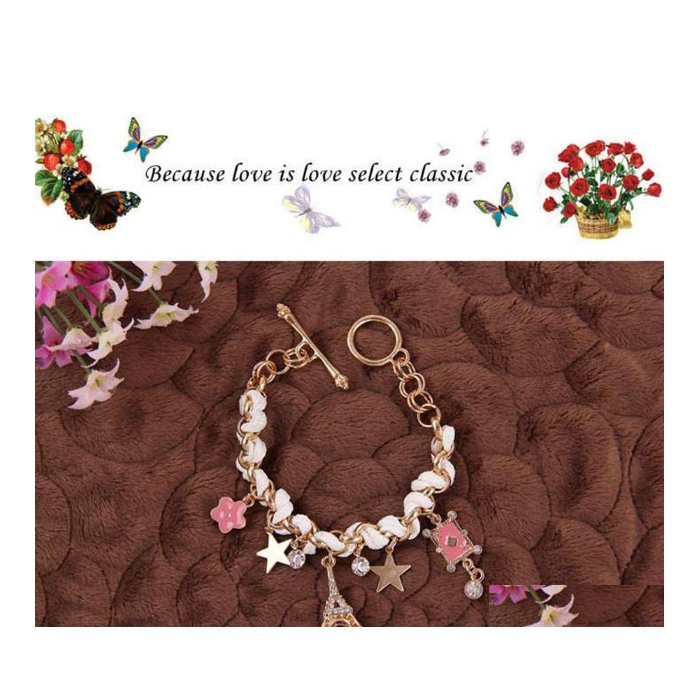 

Charm Bracelets For Women Fashion Cards Pink Flower Chain Bangles Drop Delivery Jewelry Dhodr