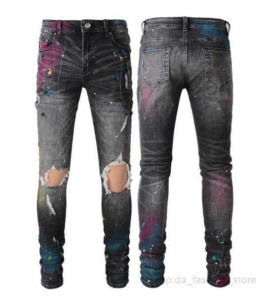 

Mens Jeans Slim Distressed Denim White Designer Leather Pants with Holes Letters Torn Tattered Knee Ripped for Man Skinny Straight Leg 103size -36, 18