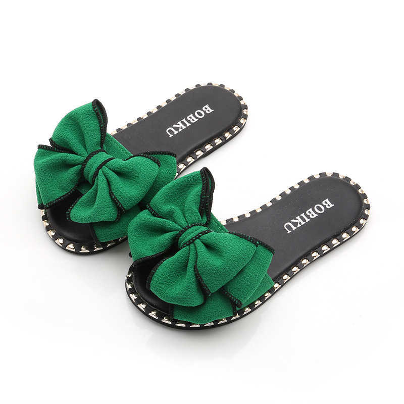 

Slipper Summer Bow-knot Children's Princess Butterfly-knot Slippers Casual Bowtie Soft Sandals Outdoor Girls Flats Sequins Kids Shoes 0203, Green