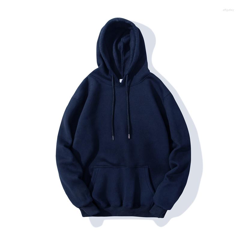 

Men's Hoodies Fashion Navy Men Hip Hop Streetwear Casual Sweatshirts Elasticity Solid Color Fleece Thick Warm Threaded Cuffs
