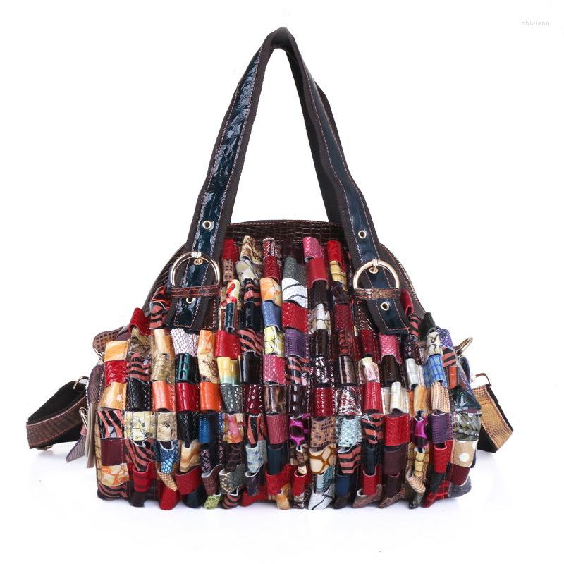 

Evening Bags Quality Leather Cowhide Colorful Snake Pattern Random Stitching Handbag Shoulder Messenger Female Tote Bag Hand, Picture color