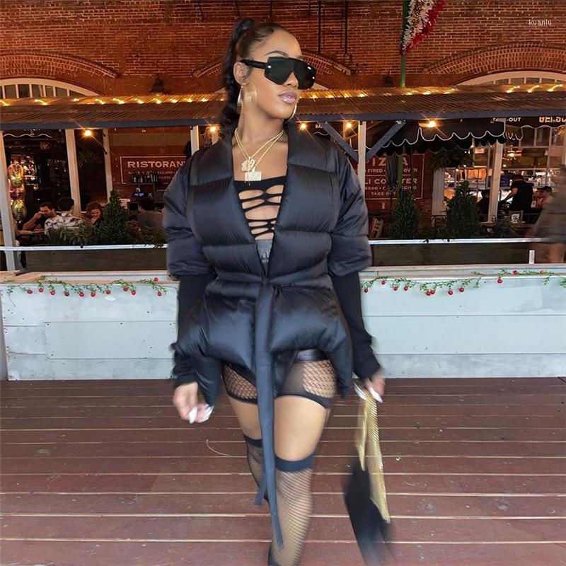 

Women' Trench Coats HAOOHU Women' Winter Jacket Long Sleeve Thick Black With Sash Streetwear Slim Sexy Jackets Wholesale Items Urban