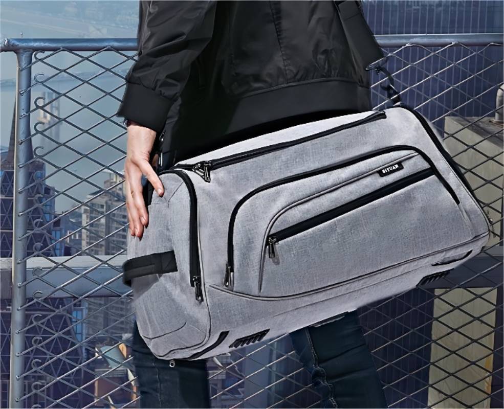 

Duffel Bags SIYUAN Duffle for Men Large Capacity Travel with Shoe Compartment Waterproof Weekender Overnight Gym 230203, Beige gray middle