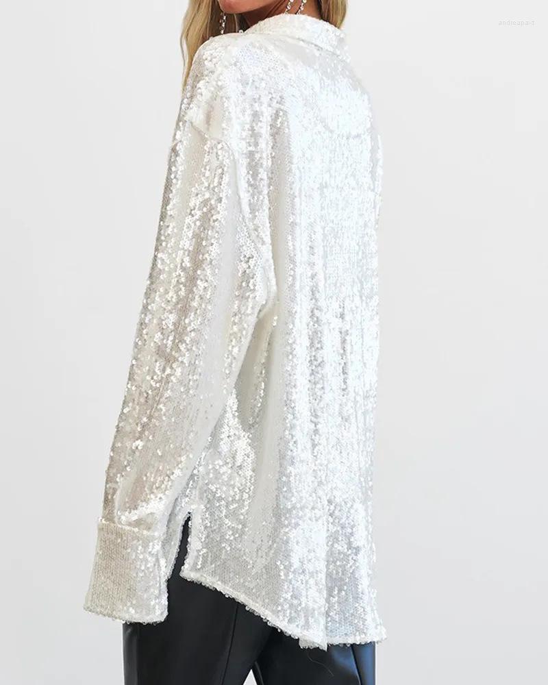 

Women' Blouses Cacocala 2023 Spring Fashion Sequin Women Shirt Loose Long-sleeved Female Blouse Party Club Womens Top, Black