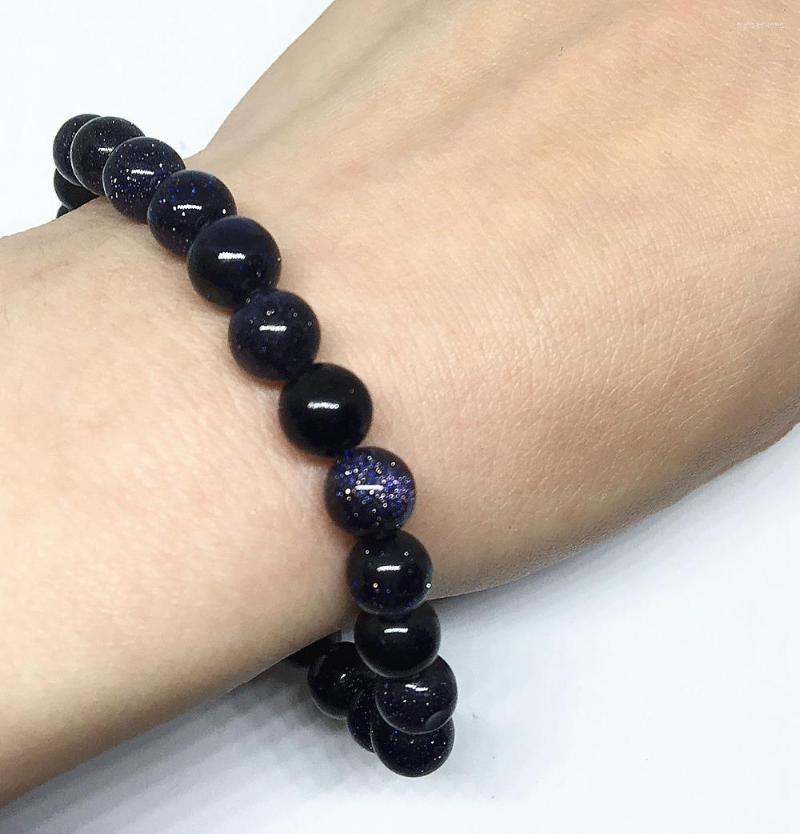 

Strand Blue Sandstone Charm Stone Top Quality Round Beads 8 10 12 14mm Elastic Rope Unisex Bracelet Jewelry 7.5inch B1526