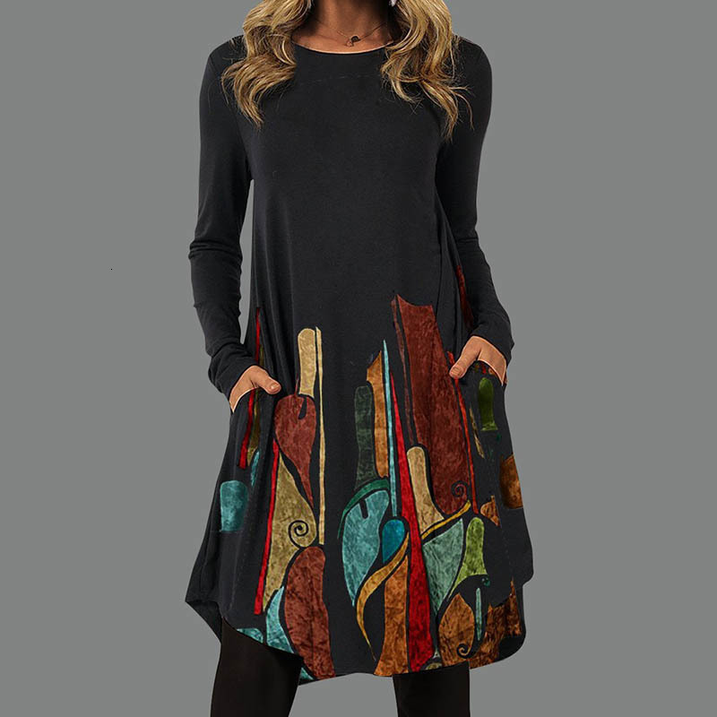 

Casual Dresses Vintage Women Pattern Printed A-line Party Spring Autumn O-neck Long Sleeve Mid Elegant Office Lady Pocket Vestidos 230202, 02 print