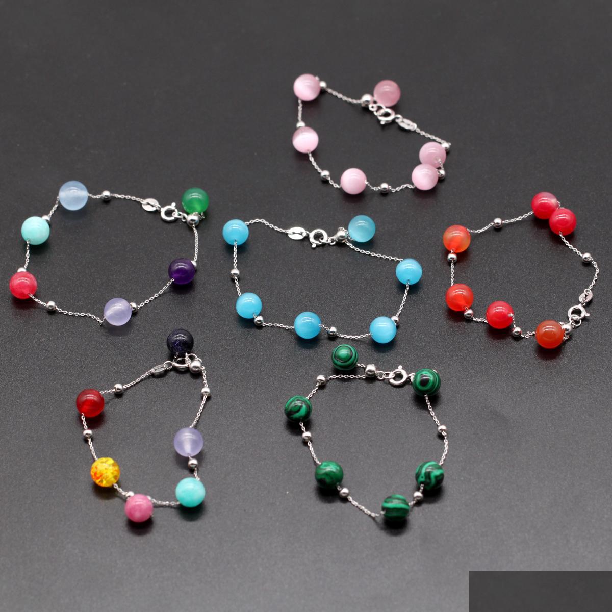

Beaded 8 Inch 925 Sterling Sier Bracelet With 6 Natural Gemstones 8Mm Gem Bangle Crystal Agate Stone Beads Drop Delivery Jewelry Brac Dhzjo