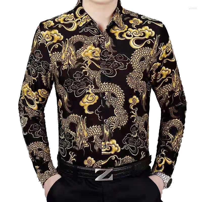 

Men's Casual Shirts Men Shirt Fashion Flower Printed Long Sleeve Camisa Male Slim Vintage