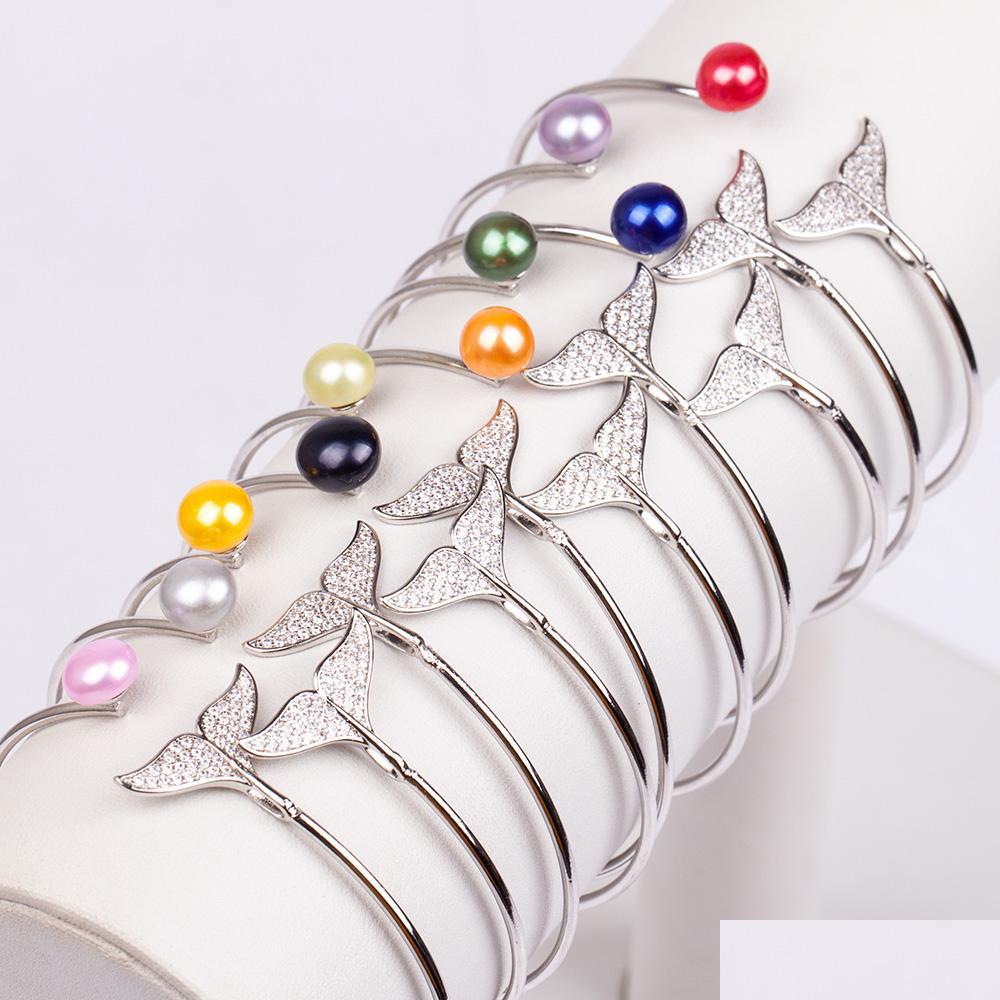 

Charm Bracelets Mermaid Tail Pearl Bracelet Stainless Steel Sier Freshwater Button Bangle For Women Jewelry Love Wish Gift Drop Deliv Dhyhz