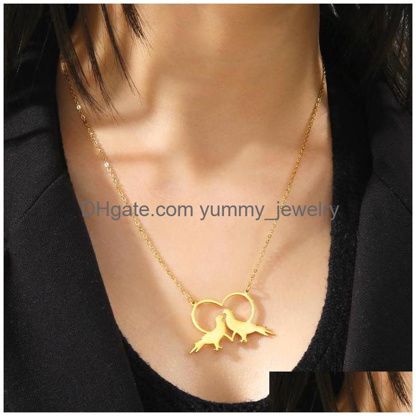 

Pendant Necklaces Teamer Romantic Love Birds Necklace For Women Elegant Stainless Steel Jewelry Wedding Birthday Choker Collares Gif Dhh9D