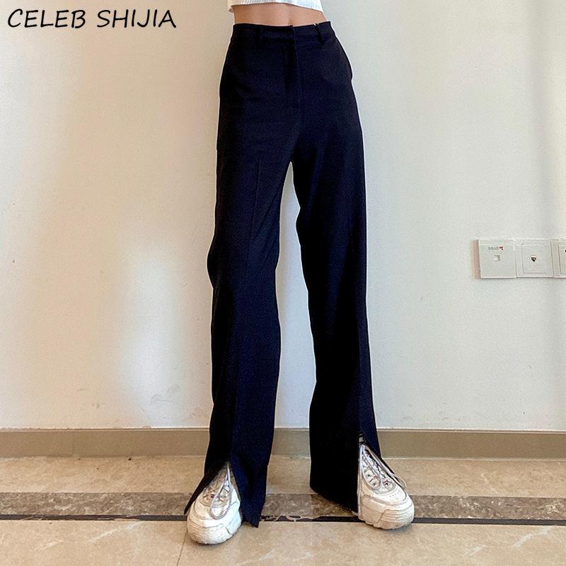 

Women' Pants & Capris Vintage Split Woman High Waisted Black Straight Leg Female Bottom Spring Summer Streetwear Loose Trousers 2023, Clear